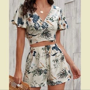 Tropical Print Top & Shorts Set